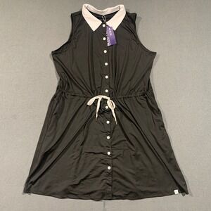 SONEVEN Black Tennis Dress Collared Sleeveless Button Front Drawstring Waist 2XL